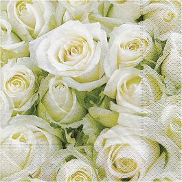 Servetten, witte rozen, afm 33x33 cm, 20 stuk/ 1 doos [HOB-23481]