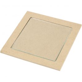 Onderzetter met glazen plaat, afm 15x15x0,5 cm, 6 stuk/ 1 doos [HOB-23607]