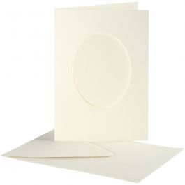 Cartes cadres et enveloppes, ovale, dimension carte 10,5x15cm, dimension enveloppes 11,5x16,5cm, blanc cassé, 10 set/ 1 Pq. [HOB-23722]