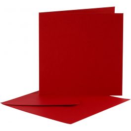 Kaarten en enveloppen, rood, afmeting kaart 12,5x12,5 cm, afmeting envelop 13,5x13,5 cm, 10 set/ 1 doos [HOB-23734]