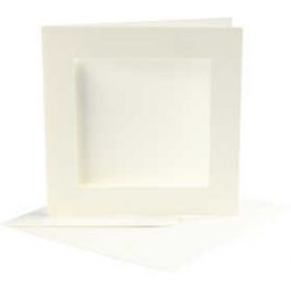 Passepartout Kaarten, afmeting kaart 12,5x12,5 cm, afmeting envelop 13,5x13,5 cm, off-white, vierkant, 10sets, gatgrootte 8,5x8,5 cm [HOB23740]