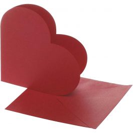 Cartes en forme de coeur, dimension carte 12,5x12,5cm, dimension enveloppes 13,5x13,5cm, rouge, 10 set/ 1 Pq. [HOB-23762]