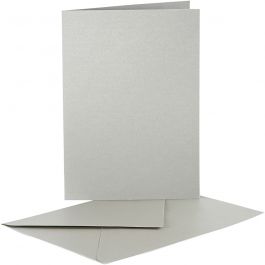 Cartes nacrées et enveloppes, dimension carte 10,5x15cm, dimension enveloppes 11,5x16,5cm, argent, 10 set/ 1 Pq. [HOB-23821]