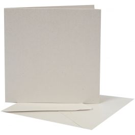 Cartes nacrées et enveloppes, dimension carte 12,5x12,5 cm, dimension enveloppes 13,5x13,5 cm, crème, 10sets [HOB-23827]