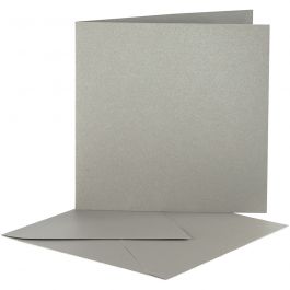 Cartes nacrées et enveloppes, dimension carte 12,5x12,5 cm, dimension enveloppes 13,5x13,5 cm, argent, 10 set/ 1 Pq. [HOB-23829]