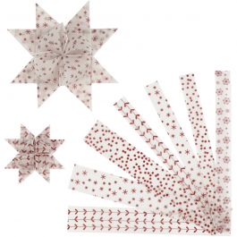 Papieren vlechtstroken, L: 44+78 cm, d 6,5+11,5 cm, B: 15+25 mm, rood, wit, 48 stroken/ 1 doos [HOB-24351]