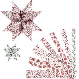 Papieren vlechtstroken, L: 44+78 cm, B: 15+25 mm, d 6,5+11,5 cm, rood, wit, 48 stroken/ 1 doos [HOB-24352]