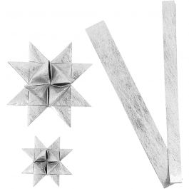 Papieren vlechtstroken, L: 44+78 cm, d 6,5+11,5 cm, B: 15+25 mm, zilver, 32 stroken/ 1 doos [HOB-24394]