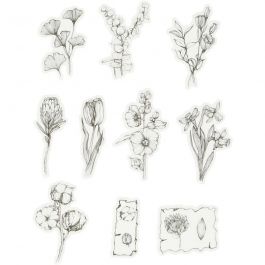 Masking Tape stickers, zwart/wit bloemen, afm 30-50 mm, 30 stuk/ 1 doos [HOB-24753]