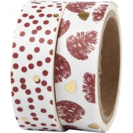 Ruban adhésif Washi Tape, Pommes de pin et points - film, L : 15 mm, 2x4 m/ 1 Pq. [HOB-24762]