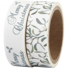 Ruban adhésif Washi Tape, gui et Merry Christmas, L: 15 mm, 2x5 m/ 1 Pq. [HOB-24763]