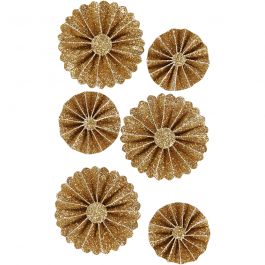 Rosettes en papier, d 35+50 mm, glitter or, 6 pièces/ 1 Pq. [HOB-24776]