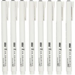 Fineliners, lijndikte 0,03+0,05+0,1+0,2+0,3+0,5+0,8+1,0 mm, zwart, 8 stuk/ 1 doos [HOB-25011]