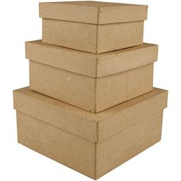 Vierkante Dozen, H: 5+6+7,5 cm, afm 10+12,5+15 cm, 3 stuk/ 1 set [HOB-263720]