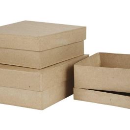 Vierkante Dozen, H: 5+6+7,5 cm, afm 16+18+20 cm, 3 stuk/ 1 set [HOB-263900]