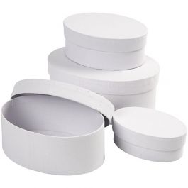 Ovale Dozen, H: 4+5+6+7 cm, L: 10+12+14+16 cm, wit, 4 stuk/ 1 set [HOB-264030]