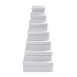 Vierkante Dozen, H: 4,5+5+5,5+6+6,5+7+7,5 cm, afm 9+11+13+15+17+19+21 cm, wit, 7 stuk/ 1 set [HOB-26419]