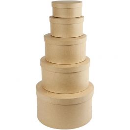 Ronde Hoedendozen, H: 8+10+13+15+19 cm, d 16,5+18,5+24+28,5+35,5 cm, 5 stuk/ 1 set [HOB-26466]