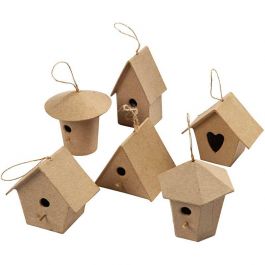 Mini Vogelhuisjes, H: 7 cm, 6 stuk/ 1 doos [HOB-26531]