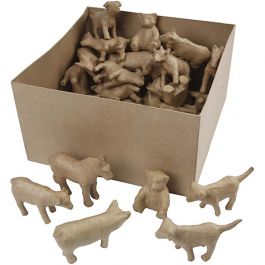Animaux en papier mâché, H : 8-12 cm, 60 pièces/ 1 Pq. [HOB-26689]