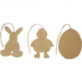 Décorations de Pâques à suspendre, lapin, poulet, oeuf, H : 10 cm, 6 pièces/ 1 Pq. [HOB-267343]