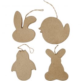 Décoration de Pâques à suspendre, tête de lapin, poulet, poulet en oeuf et lapin, H : 10 cm, 4 pièces/ 1 Pq. [HOB-267913]