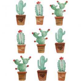 Autocollants 3D, cactus, H : 45 mm, L : 15-26 mm, ép. 7 mm, 9 pièces/ 1 Pq. [HOB-27091]