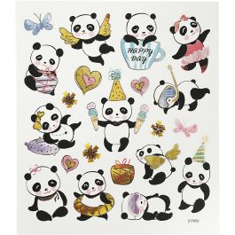 Stickers, panda's, vel 15x16,5 cm, 1 vel [HOB-27196]