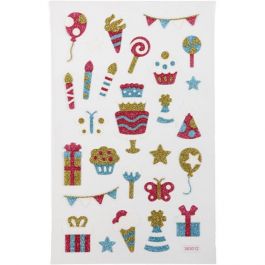 Glitter stickers, vejaardag, vel 10x16 cm, 1 vel [HOB-280016]