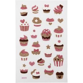 Glitter stickers, cupcakes, vel 10x16 cm, 1 vel [HOB-280019]