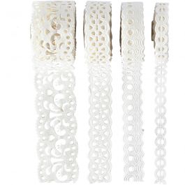 Ruban dentelle, L : 8-23 mm, blanc, 4x2 m/ 1 Pq. [HOB-28024]
