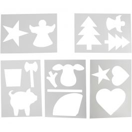 Pochoirs avec motifs de Noël, blanc, A4, 210x297 mm, 5 flles ass./ 1 Pq. [HOB-28203]