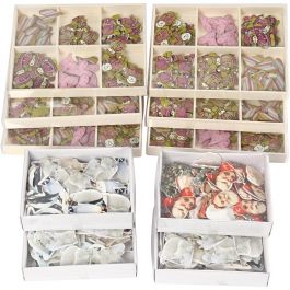 Stickers en bois, H : 40-50 mm, L : 15-45 mm, Le contenu peut varier , 600 pièces/ 1 Pq. [HOB-28278]