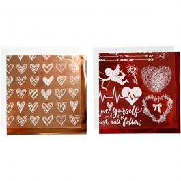 Deco folie en transfervel, harten en love, vel 15x15 cm, rood, 2x2 vel/ 1 doos [HOB-283552]
