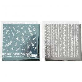 Deco folie en transfervel, Lente bloemen, vel 15x15 cm, zilver, turquoise, 2x2 vel/ 1 doos [HOB-283554]