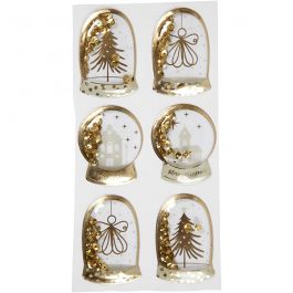 Autocollants à secouer, ange, arbre et maisons, dim. 49x32+45x36 mm, or, 6 pièces/ 1 Pq. [HOB-28459]