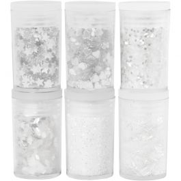Paillettes et Sequins, blanc, 6x5 gr/ 1 Pq. [HOB-28461]