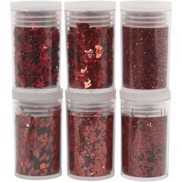 Paillettes et Sequins, rouge, 6x5 gr/ 1 Pq. [HOB-28463]