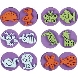 Foam stempels, dieren, d 7,5 cm, dikte 2,5 cm, 6 stuk/ 1 doos [HOB-28557]