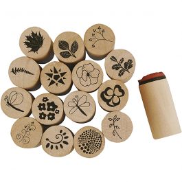 Deco Art Stempels, bloemen en bladeren, H: 26 mm, d 20 mm, 15 stuk/ 1 doos [HOB-28578]