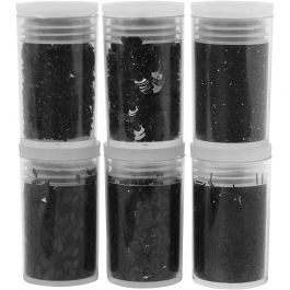 Paillettes et Sequins, noir, 6x5 gr/ 1 Pq. [HOB-28587]