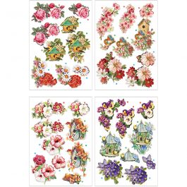 3D vellen, bloemen en vogels, vel 21x30 cm, 4 vel/ 1 doos [HOB-28701]