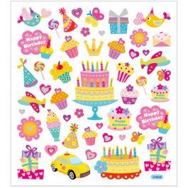 Autocollants, anniversaire, feuille 15x16,5cm, 1 flles [HOB-28882]