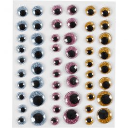 Yeux loucheurs, d 8+10+12+15 mm, bleu clair, or, rouge clair, 54 pièces/ 1 flles [HOB-29061]