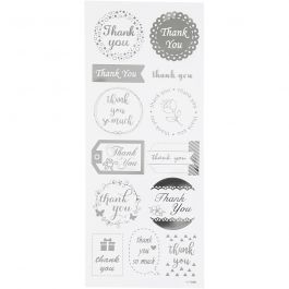 Stickers, thank you, vel 10x24 cm, zilver, 1 vel [HOB-29141]
