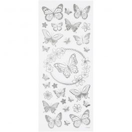 Stickers, vlinders, vel 10x24 cm, zilver, 1 vel [HOB-29143]