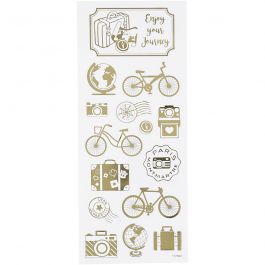 Stickers, om de wereld, vel 10x24 cm, goud, 1 vel [HOB-29144]