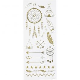 Stickers, indianen, vel 10x24 cm, goud, 1 vel [HOB-29145]