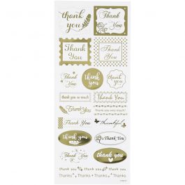 Stickers, thank you, vel 10x24 cm, goud, 1 vel [HOB-29147]