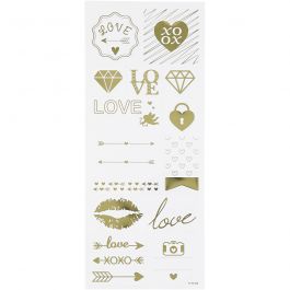 Stickers, love, vel 10x24 cm, goud, 1 vel [HOB-29148]